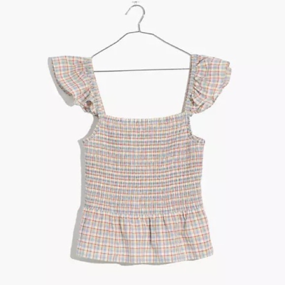 Madewell Multicolor Plaid Smocked Blouse